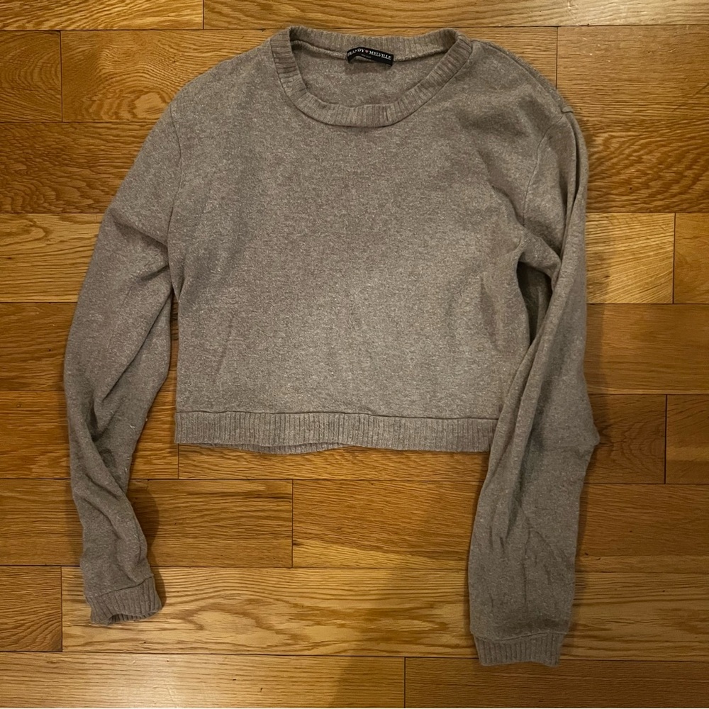 Brandy Melville Tan Crew Neck Sweater